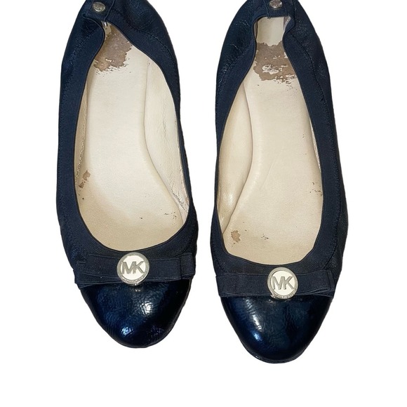 Michael Kors Dixie Black Leather Ballet Flats black cap toe bow SZ 8.5 - Picture 1 of 8